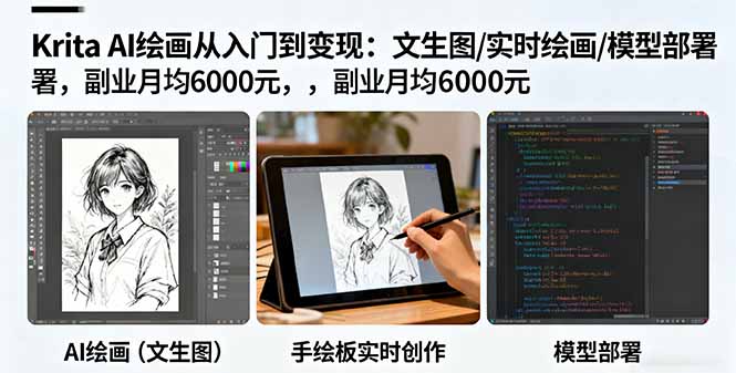 Krita AI绘画从入门到变现：文生图/实时绘画/模型部署，副业月均6000元-网创猫