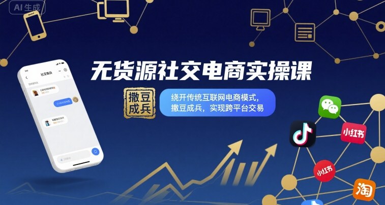 无货源社交电商实操课，绕开传统互联网电商模式，撒豆成兵，实现跨平台交易-网创猫