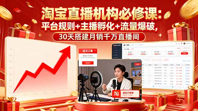 淘宝直播机构必修课：平台规则/主播孵化/流量爆破,30天搭建月销千万直播间-网创猫