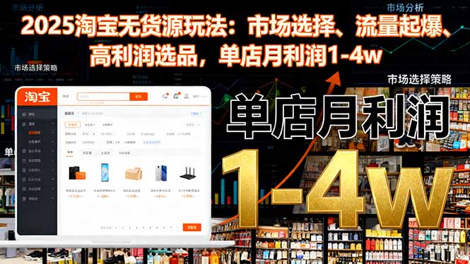 2025淘宝无货源玩法：市场选择、流量起爆、高利润选品，单店月利润1-4w-网创猫