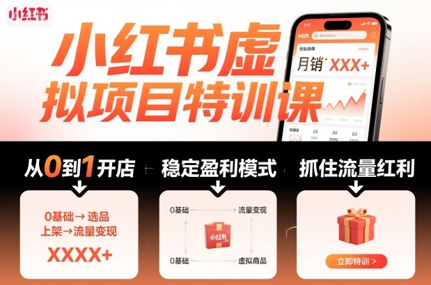 小红书虚拟项目特训课，帮你从0到1打造稳定盈利的店铺，抓住流量红利（更新9月）-网创猫