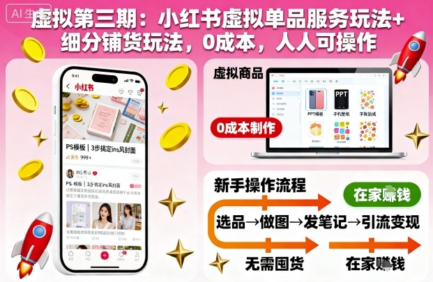 虚拟第三期：小红书虚拟单品服务玩法+细分铺货玩法，0成本，人人可操作（更新）-网创猫