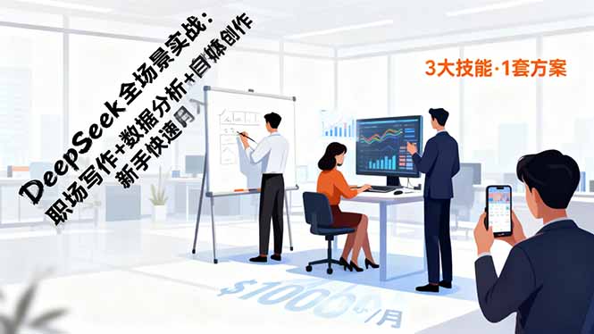DeepSeek全场景实战：职场写作+数据分析+自媒体创作，新手快速月入过万-网创猫