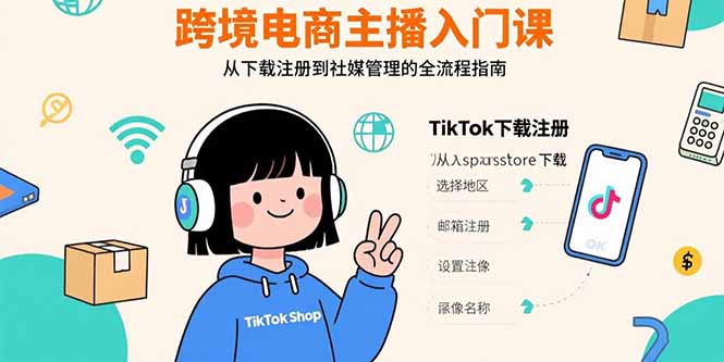 跨境电商主播入门课，TikTok下载注册，支付工具配置，社媒账号管理全流程-网创猫