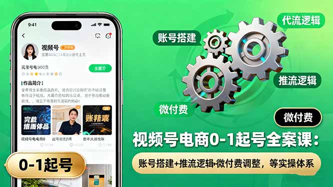 视频号电商0-1起号全案课：账号搭建+推流逻辑+微付费调整，等实操体系-网创猫