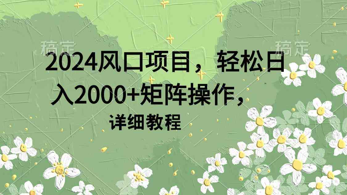 （9652期）2024风口项目，轻松日入2000+矩阵操作，详细教程-网创猫