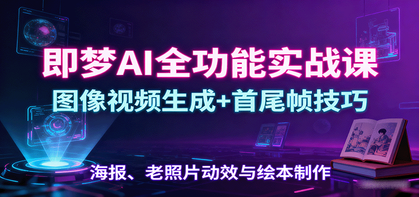 即梦AI全功能实战课：图像视频生成+首尾帧技巧，海报、老照片动效与绘本制作-网创猫