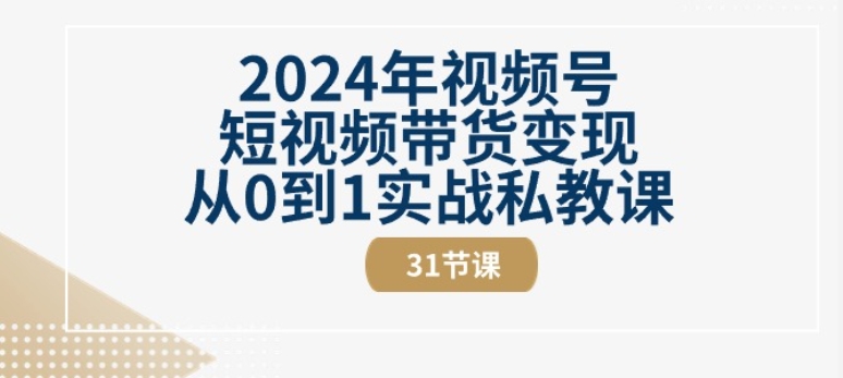2024年视频号短视频带货变现从0到1实战私教课(31节视频课)-网创猫