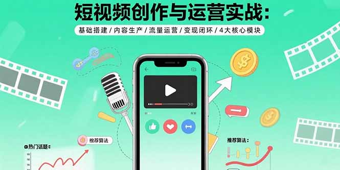 短视频创作与运营实战：基础搭建/内容生产/流量运营/变现闭环/4大核心模块-网创猫