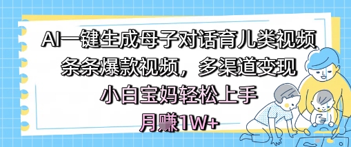 AI一键生成母子对话育儿类视频，条条爆款视频，多渠道变现，小白宝妈轻松上手，月入1W+-网创猫