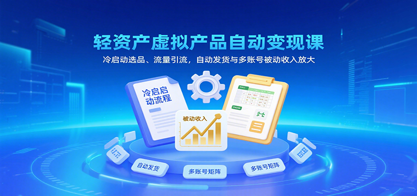 轻资产虚拟产品自动变现课，冷启动选品、流量引流，自动发货与多账号被动收入放大-网创猫