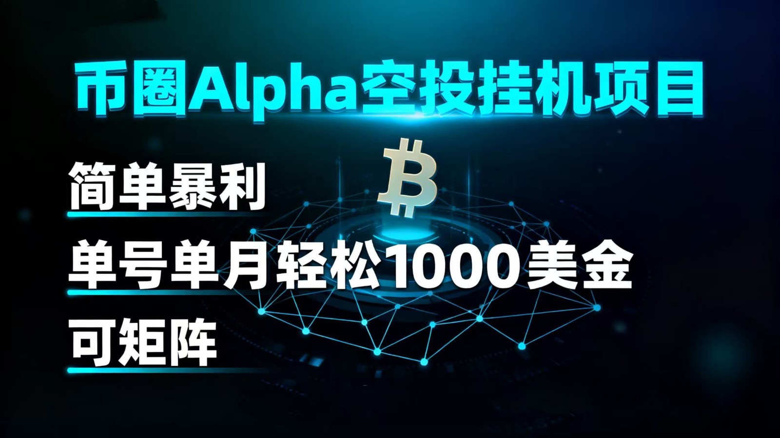 币圈alpha空投挂机项目 简单暴利 单号单月轻松1000+美金 可矩阵-网创猫