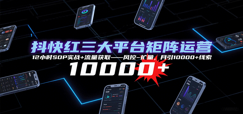 抖快红三大平台矩阵运营，12小时SOP实战+流量获取-风控-扩量，月引10000+线索-网创猫