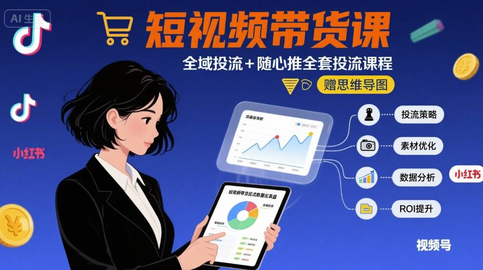最新短视频带货课，全域投流+随心推全套投流课程+思维导图-网创猫