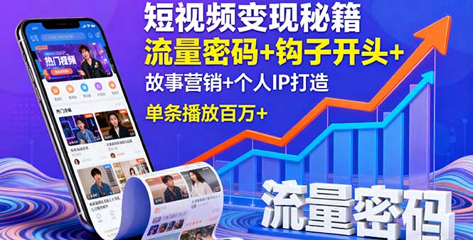 短视频变现秘籍，流量密码+钩子开头+故事营销+个人IP打造，单条播放百万+-网创猫