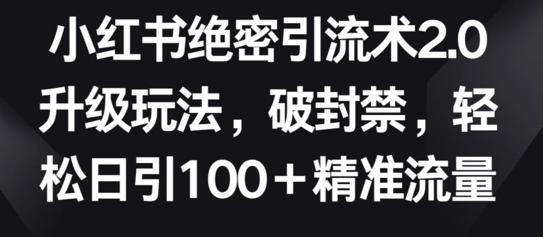 小红书绝密引流术2.0升级玩法，破封禁，轻松日引100+精准流量-网创猫