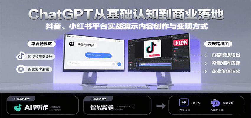 ChatGPT从基础认知到商业落地，实战演示抖音、小红书等平台的内容创作与变现-网创猫