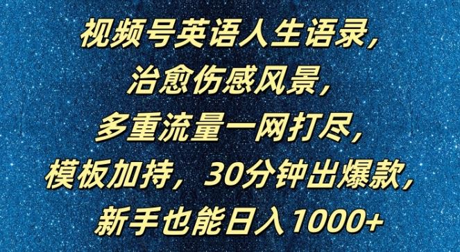 视频号英语人生语录，多重流量一网打尽，模板加持，30分钟出爆款，新手也能日入1000+【揭秘】-网创猫