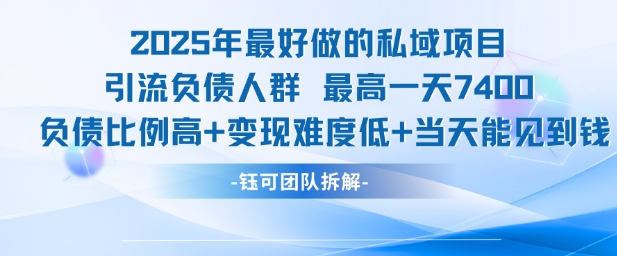 2025年最好做的私域项目，引流负债人群，最高一天变现7.4k，人群占比高，变现难度低，当天就能见到钱-网创猫