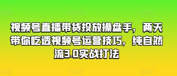视频号直播带货投放操盘手，两天带你吃透视频号运营技巧，纯自然流3.0实战打法-网创猫