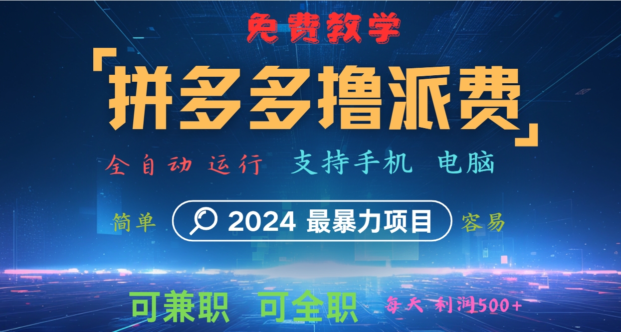 拼多多撸派费，2024最暴利的项目。软件全自动运行，日下1000单。每天利润500+，免费-网创猫