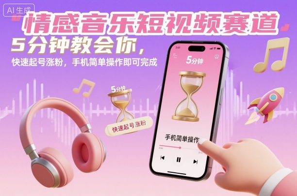 情感音乐短视频赛道，5分钟教会你，快速起号涨粉，手机简单操作即可完成-网创猫