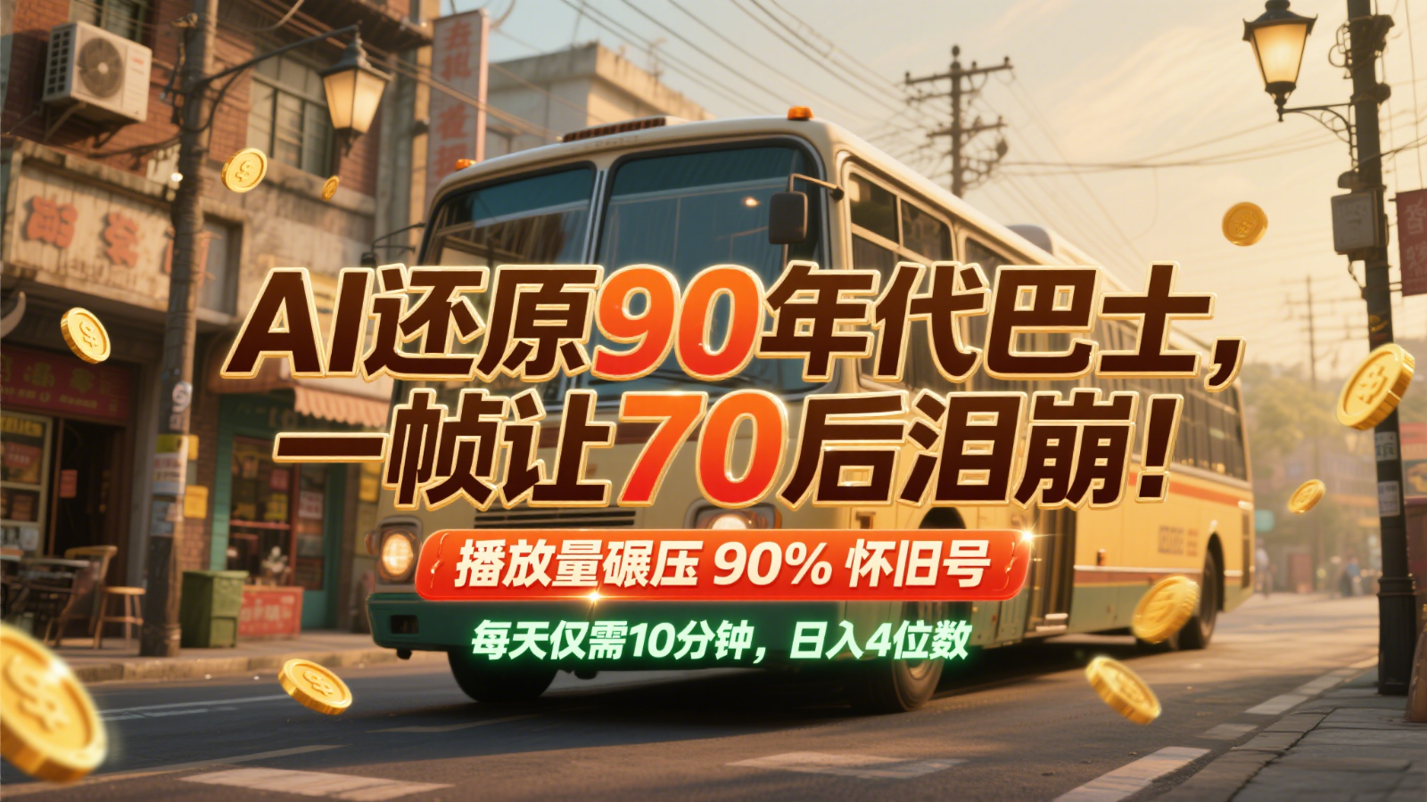 AI还原90年代巴士，一帧让70后泪崩！播放量碾压90%怀旧号，每天10分钟，日入4位数-网创猫