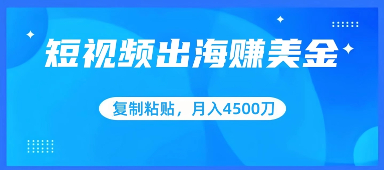 短视频出海赚美金，复制粘贴批量操作，小白轻松掌握，月入4500美刀-网创猫