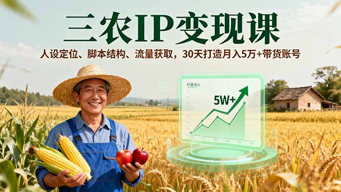 三农IP变现课，人设定位、脚本结构、流量获取，30天打造月入5万+带货账号-网创猫
