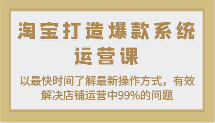淘宝打造爆款系统运营课：以最快时间了解最新操作方式，有效解决店铺运营中99%的问题-网创猫