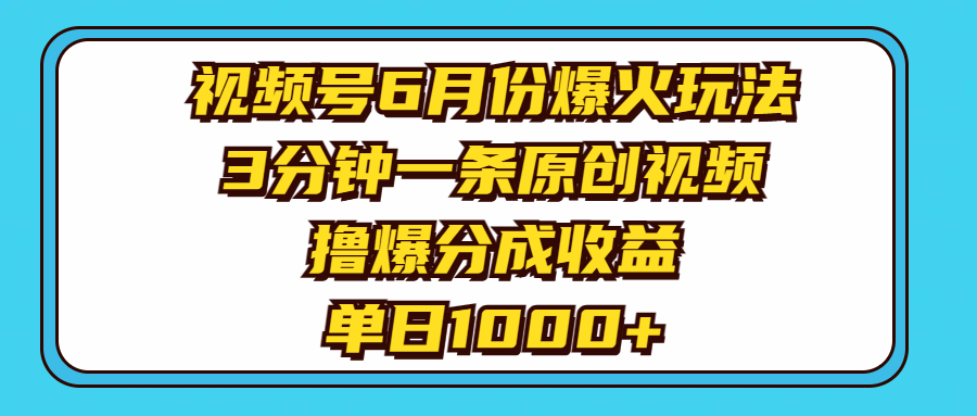 （11298期）视频号6月份爆火玩法，3分钟一条原创视频，撸爆分成收益，单日1000+-网创猫
