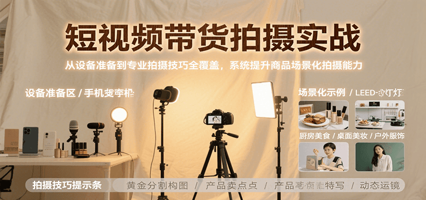 短视频带货拍摄实战，从设备准备到专业拍摄技巧全覆盖，系统提升商品场景化拍摄能力-网创猫