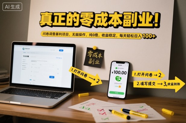 真正的零成本副业！问卷调查暴利项目，无脑操作，纯0撸，收益稳定，每天轻松日入100+-网创猫