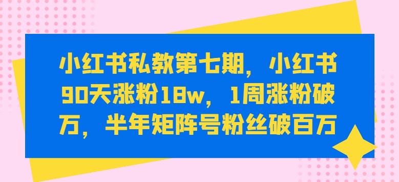 小红书私教第七期，小红书90天涨粉18w，1周涨粉破万，半年矩阵号粉丝破百万-网创猫