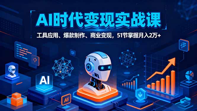 AI时代全场景实战课，工具应用、爆款制作、商业变现，51节掌握月入2万+-网创猫