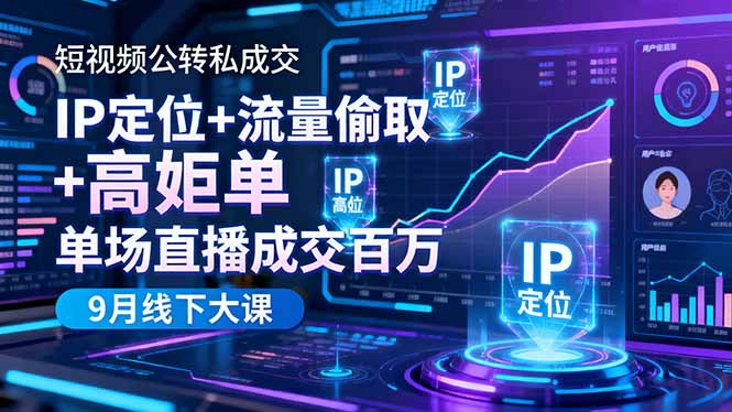短视频公转私成交9月线下大课，IP定位+流量偷取+高客单，单场直播成交百万-网创猫