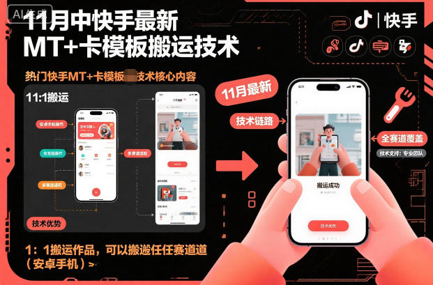 11月中快手最新MT+卡模板搬运技术，1：1搬运作品，可以搬运任何赛道（安卓手机）-网创猫