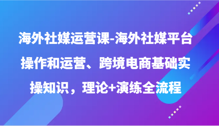 海外社媒运营课-海外社媒平台操作和运营、跨境电商基础实操知识，理论+演练全流程-网创猫