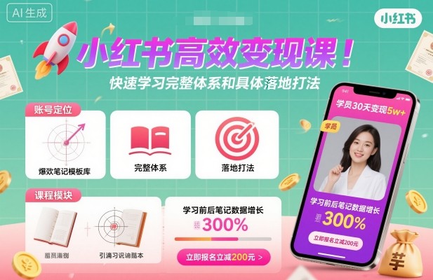 小红书高效变现课,快速学习小红书完整体系和具体落地打法-网创猫