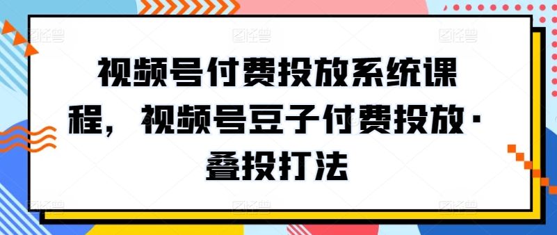 视频号付费投放系统课程，视频号豆子付费投放·叠投打法-网创猫