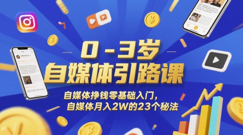 0-3岁自媒体引路课，自媒体挣钱零基础入门，自媒体月入2W的23个秘法-网创猫