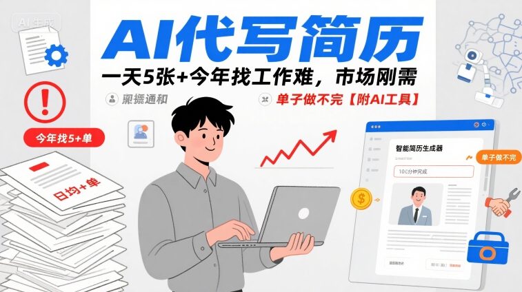 AI代写简历，一天5张+今年找工作难，市场刚需，单子做不完【附AI工具】-网创猫