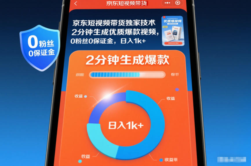 京东短视频带货独家技术，2分钟生成一条优质爆款视频，0粉丝0保证金，日入1k+-网创猫