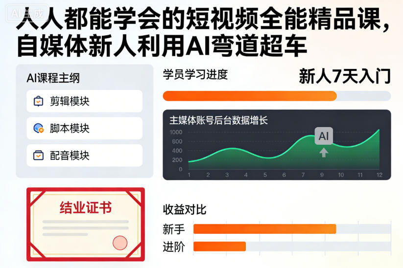 人人都能学会的短视频全能精品课，自媒体新人利用AI弯道超车-网创猫