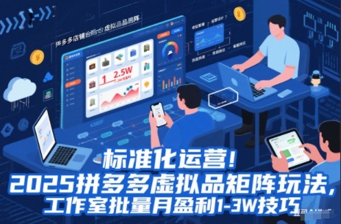 标准化运营！2025拼多多虚拟品矩阵玩法，工作室批量月盈利1-3W技巧-网创猫