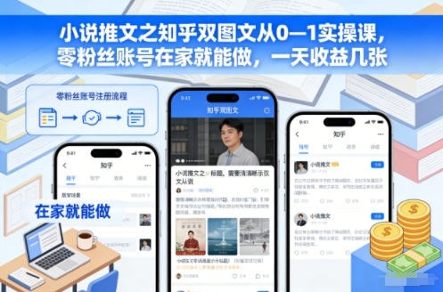 小说推文之知乎双图文从0—1实操课，零粉丝账号在家就能做，一天收益几张-网创猫
