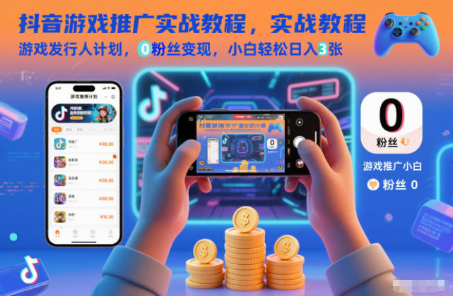 抖音游戏推广实战教程，游戏发行人计划，0粉丝变现，小白轻松日入3张-网创猫