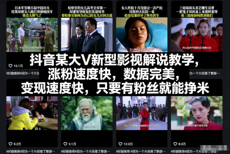 抖音某大V新型影视解说教学，涨粉速度快，数据完美，变现速度快，只要有粉丝就能挣米-网创猫