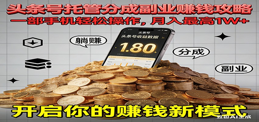 全程托管今日头条，一部手机就可以开干，最高躺赚1W+-网创猫