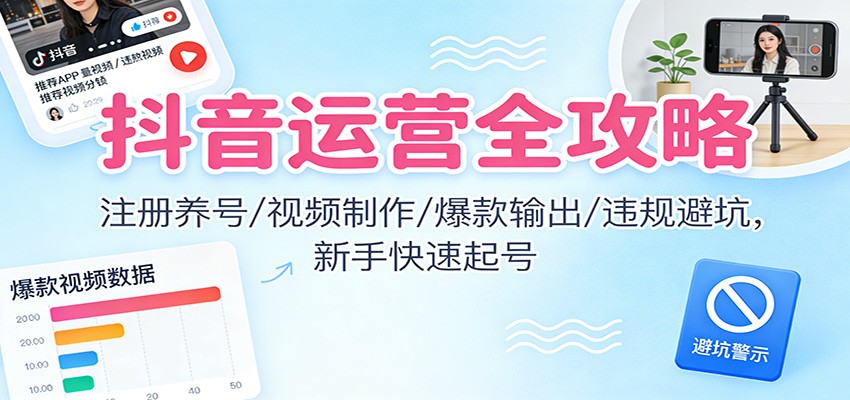 抖音运营全攻略：注册养号/视频制作/爆款输出/违规避坑，新手快速起号-网创猫